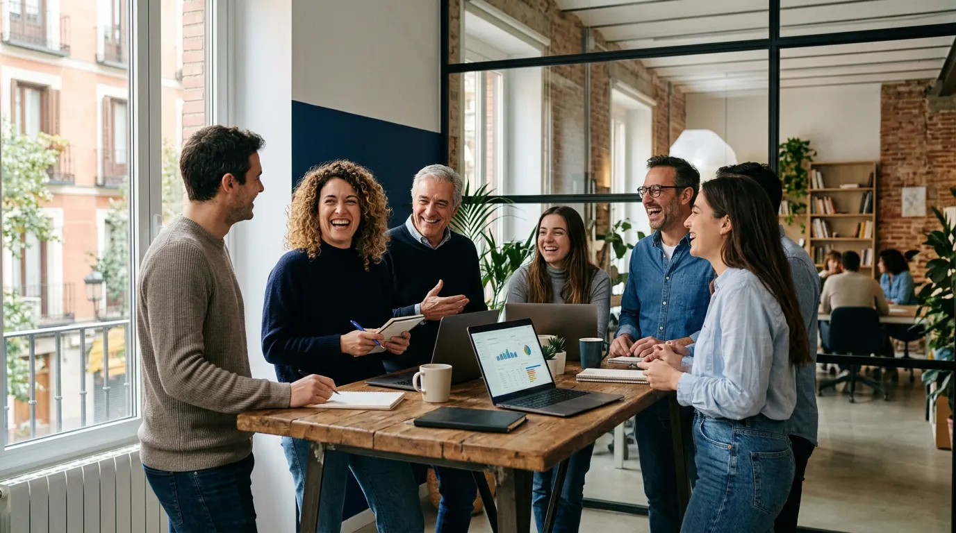Reunión de trabajo en una oficina de desarrollo de software